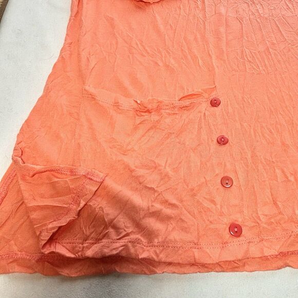 Shana Women’s S Half Sleeve Crinkle Tunic Top Coral 2 Pockets Boxy Fit - Picture 5 of 12